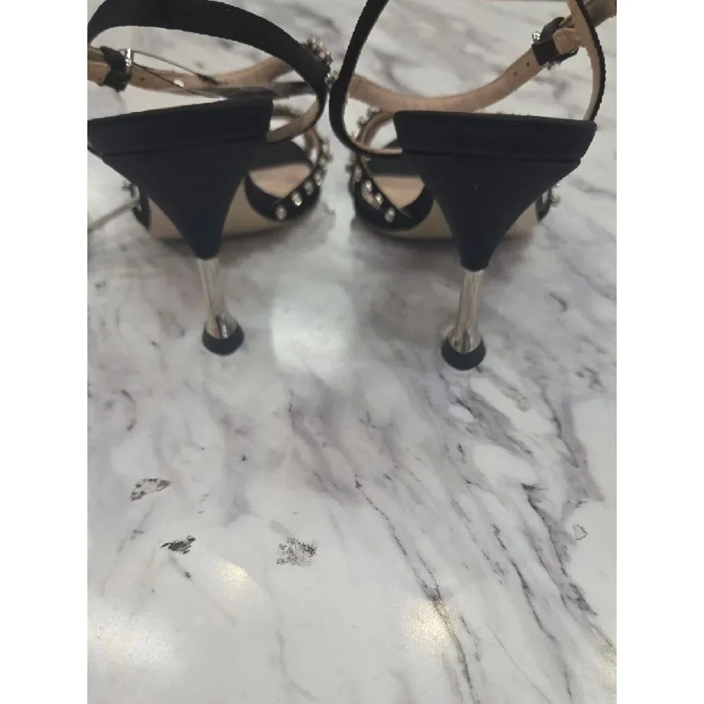 Miu Miu Black Crystal-Studded Slingback Heels